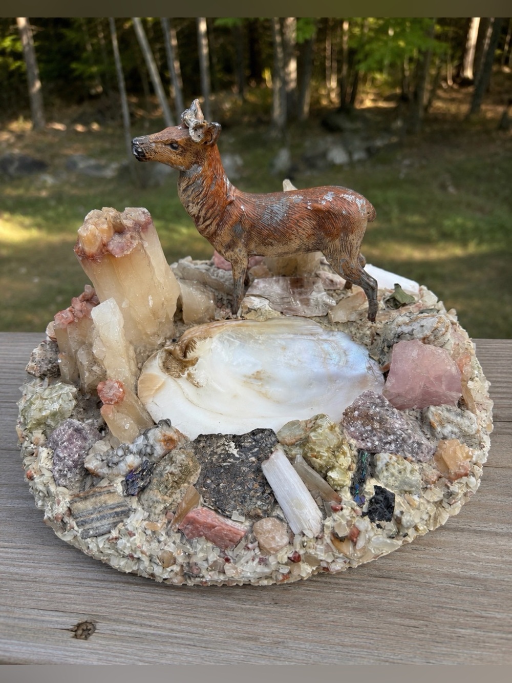 Vintage Mineral & Shell Assembage | Metal Deer | Handcrafted Folk Art